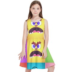 Monsters Emotions Scary Faces Masks With Mouth Eyes Aliens Monsters Emoticon Set Kids  Skater Dress by Jancukart