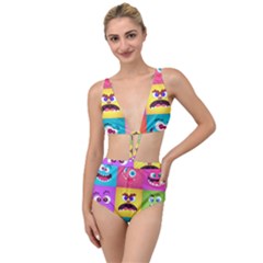 Monsters Emotions Scary Faces Masks With Mouth Eyes Aliens Monsters Emoticon Set Tied Up Two Piece Swimsuit by Jancukart