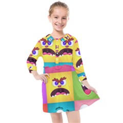 Monsters Emotions Scary Faces Masks With Mouth Eyes Aliens Monsters Emoticon Set Kids  Quarter Sleeve Shirt Dress