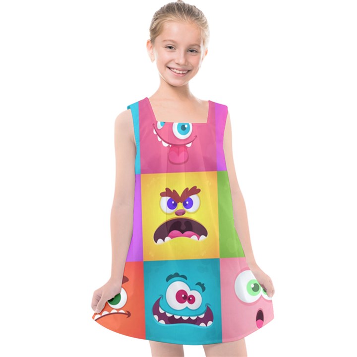 Monsters Emotions Scary Faces Masks With Mouth Eyes Aliens Monsters Emoticon Set Kids  Cross Back Dress