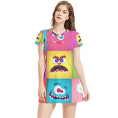 Monsters Emotions Scary Faces Masks With Mouth Eyes Aliens Monsters Emoticon Set Women s Sports Skirt by Jancukart