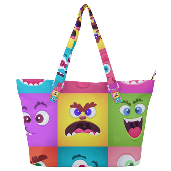 Monsters Emotions Scary Faces Masks With Mouth Eyes Aliens Monsters Emoticon Set Full Print Shoulder Bag