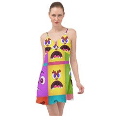 Monsters Emotions Scary Faces Masks With Mouth Eyes Aliens Monsters Emoticon Set Summer Time Chiffon Dress by Jancukart