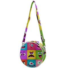 Monsters Emotions Scary Faces Masks With Mouth Eyes Aliens Monsters Emoticon Set Crossbody Circle Bag by Jancukart