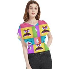 Monsters Emotions Scary Faces Masks With Mouth Eyes Aliens Monsters Emoticon Set Butterfly Chiffon Blouse