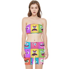 Monsters Emotions Scary Faces Masks With Mouth Eyes Aliens Monsters Emoticon Set Stretch Shorts And Tube Top Set by Jancukart