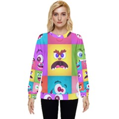 Monsters Emotions Scary Faces Masks With Mouth Eyes Aliens Monsters Emoticon Set Hidden Pocket Sweatshirt by Jancukart