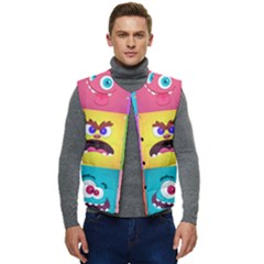 Monsters Emotions Scary Faces Masks With Mouth Eyes Aliens Monsters Emoticon Set Men s Short Button Up Puffer Vest	