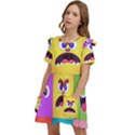 Monsters Emotions Scary Faces Masks With Mouth Eyes Aliens Monsters Emoticon Set Kids  Frilly Sleeves Pocket Dress View3