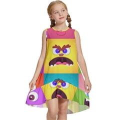 Monsters Emotions Scary Faces Masks With Mouth Eyes Aliens Monsters Emoticon Set Kids  Frill Swing Dress by Jancukart