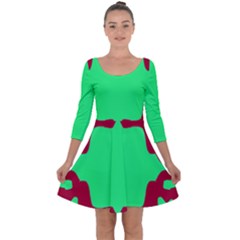 Red And Green Color Block Quarter Sleeve Skater Dress by FunDressesShop