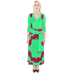 Red And Green Color Block Quarter Sleeve Wrap Maxi Dress by FunDressesShop