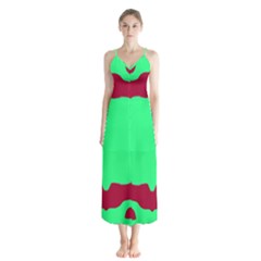 Red And Green Color Block Button Up Chiffon Maxi Dress by FunDressesShop