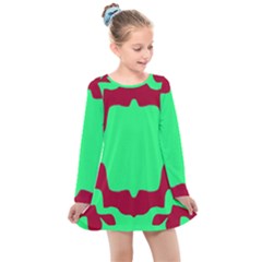 Red And Green Color Block Kids  Long Sleeve Dress by FunDressesShop