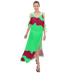 Red And Green Color Block Maxi Chiffon Cover Up Dress by FunDressesShop