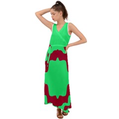 Red And Green Color Block V-neck Chiffon Maxi Dress by FunDressesShop