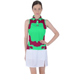 Red And Green Color Block Women s Sleeveless Polo Tee by FunDressesShop