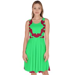 Red And Green Color Block Knee Length Skater Dress With Pockets by FunDressesShop