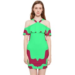 Red And Green Color Block Shoulder Frill Bodycon Summer Dress by FunDressesShop