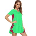 Red and Green Color Block Tiered Short Sleeve Babydoll Dress View2