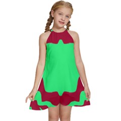 Red And Green Color Block Kids  Halter Collar Waist Tie Chiffon Dress by FunDressesShop