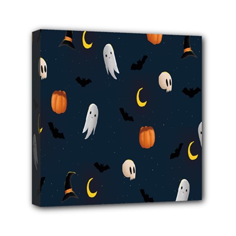 Halloween Ghost Pumpkin Bat Skull Mini Canvas 6  X 6  (stretched) by artworkshop