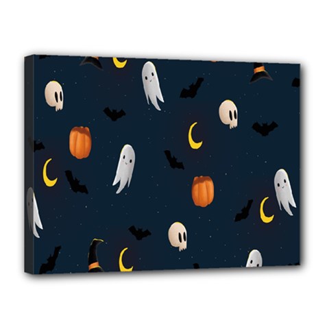 Halloween Ghost Pumpkin Bat Skull Canvas 16  X 12  (stretched) by artworkshop