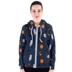 Halloween Ghost Pumpkin Bat Skull Women s Zipper Hoodie by artworkshop