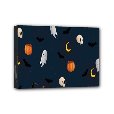 Halloween Ghost Pumpkin Bat Skull Mini Canvas 7  X 5  (stretched) by artworkshop