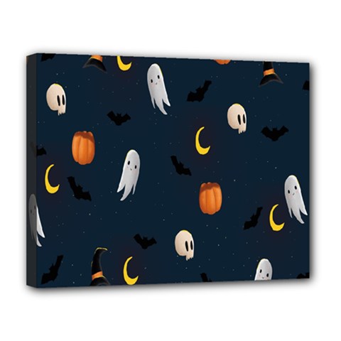 Halloween Ghost Pumpkin Bat Skull Canvas 14  X 11  (stretched) by artworkshop