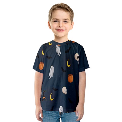 Halloween Ghost Pumpkin Bat Skull Kids  Sport Mesh Tee by artworkshop