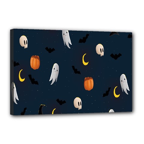 Halloween Ghost Pumpkin Bat Skull Canvas 18  X 12  (stretched) by artworkshop