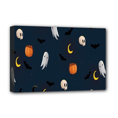 Halloween Ghost Pumpkin Bat Skull Deluxe Canvas 18  X 12  (stretched) by artworkshop