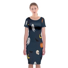 Halloween Ghost Pumpkin Bat Skull Classic Short Sleeve Midi Dress by artworkshop