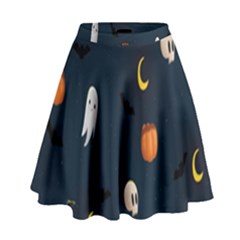 Halloween Ghost Pumpkin Bat Skull High Waist Skirt by artworkshop