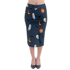 Halloween Ghost Pumpkin Bat Skull Midi Pencil Skirt by artworkshop