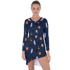 Halloween Ghost Pumpkin Bat Skull Asymmetric Cut-out Shift Dress by artworkshop