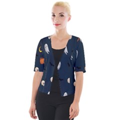 Halloween Ghost Pumpkin Bat Skull Cropped Button Cardigan by artworkshop