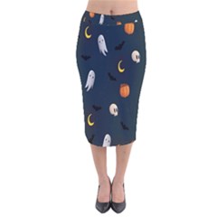 Halloween Ghost Pumpkin Bat Skull Velvet Midi Pencil Skirt by artworkshop