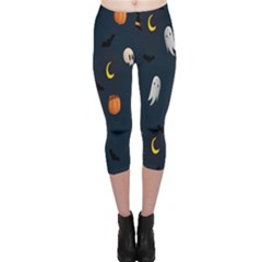 Halloween Ghost Pumpkin Bat Skull Capri Leggings  by artworkshop