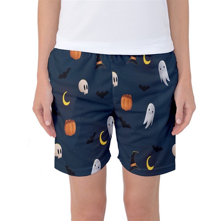 Halloween Ghost Pumpkin Bat Skull Women s Basketball Shorts