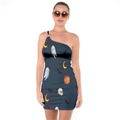 Halloween Ghost Pumpkin Bat Skull One Soulder Bodycon Dress by artworkshop