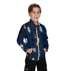 Halloween Ghost Pumpkin Bat Skull Kids  Windbreaker by artworkshop