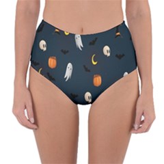 Halloween Ghost Pumpkin Bat Skull Reversible High-waist Bikini Bottoms by artworkshop