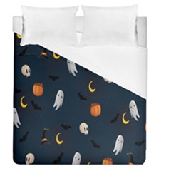 Halloween Ghost Pumpkin Bat Skull Duvet Cover (queen Size) by artworkshop