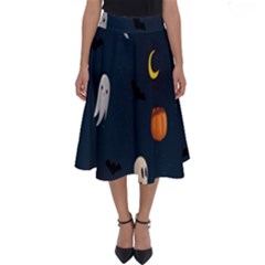 Halloween Ghost Pumpkin Bat Skull Perfect Length Midi Skirt by artworkshop