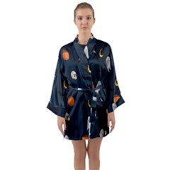 Halloween Ghost Pumpkin Bat Skull Long Sleeve Satin Kimono by artworkshop