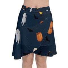 Halloween Ghost Pumpkin Bat Skull Chiffon Wrap Front Skirt by artworkshop