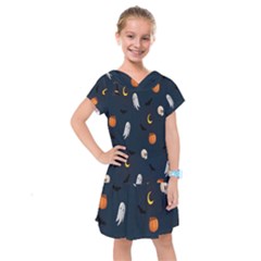 Halloween Ghost Pumpkin Bat Skull Kids  Drop Waist Dress by artworkshop