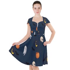 Halloween Ghost Pumpkin Bat Skull Cap Sleeve Midi Dress by artworkshop